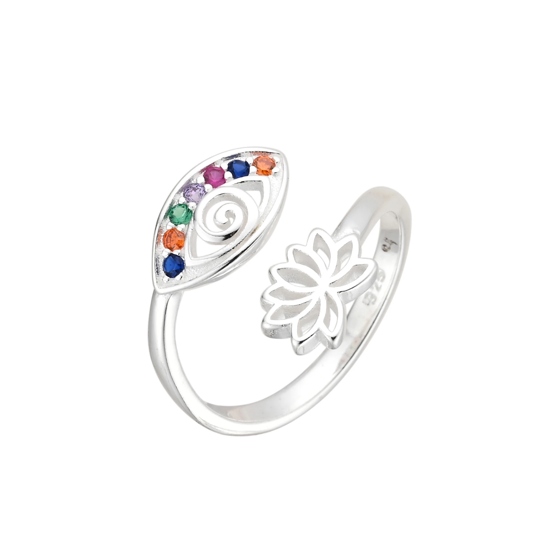 Anillo de Ojo Turco y Flor de Loto 